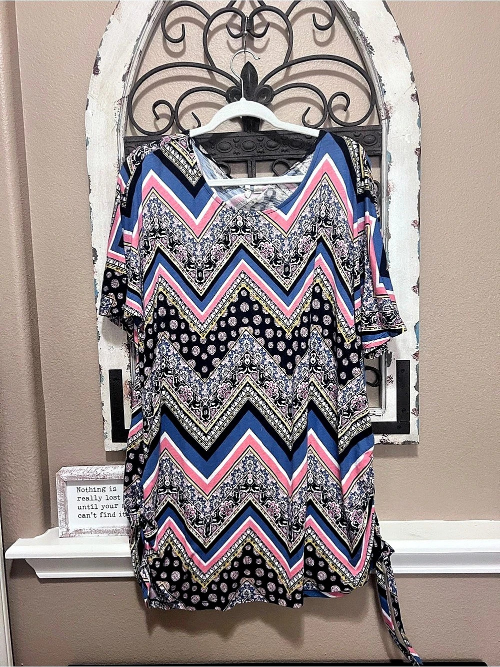 Cato Est. 1946 Chevron Print Tunic Blouse Blue & Pink XL